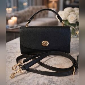 Coach Tilly 23 Turnlock Top Handle Black Saffiano Leather Crossbody Handbag